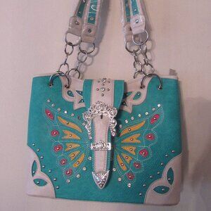 Butterfly Hobo Tote Sunflower or Turquoise zipper conceal carry pocket on back